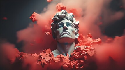 Statue Sculpture Head of a Modern Renaissance Man carved out of stone, Digital Concept Render