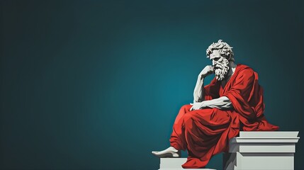 Stoic Greek Philosopher Thinking Man, Minimalist Vector Illustration Style Render	