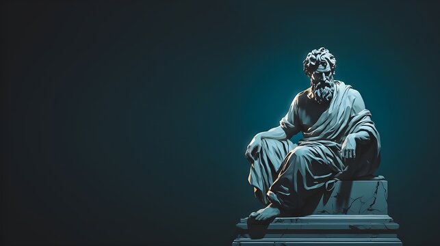 Stoic Greek Philosopher Thinking Man, Minimalist Digital Render
