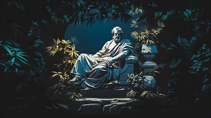 Stoic Greek Philosopher Thinking Man, Minimalist Vector Illustration Style Render	