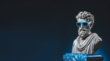 Modern Renaissance Man wearing Sunglasses, Greek Roman Style Marble Statue, Digital Renaissance Concept Render