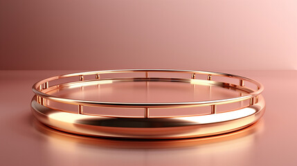 A rose gold podium with a sleek, modern design sits on a pink gradient background, luxury design 