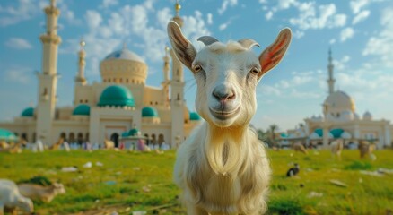 Obraz premium Goat Qurban Eid al adha mubarak festival islamic background Generated with Ai Tools