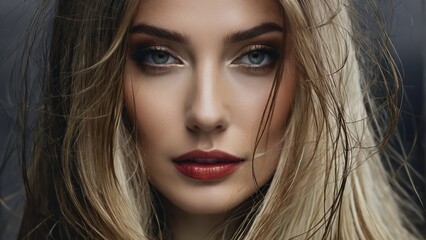 Fototapeta premium hair swaying with the wind, red lipstick defined