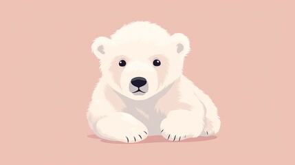 Birds-eye view of a newborn polar bear, line art extremely simplified portrait , cute, simple 2d style pastel colors