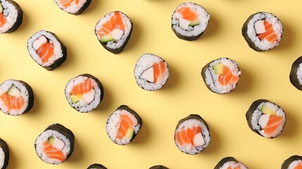 Sushi roll pattern on paste background