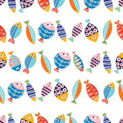 Cute fish. Kids background. Seamless pattern. Can be used in textile industry, paper, background, scrapbooking. - 778273831
