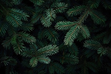 Fototapeta na wymiar Emerald Canopy: Dense Pine Tree Branches in a Dark Green Forest