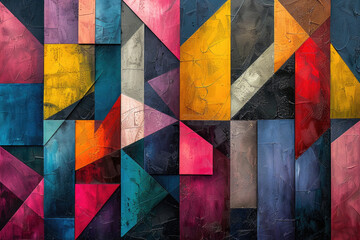 An abstract composition of geometric shapes and vibrant colors