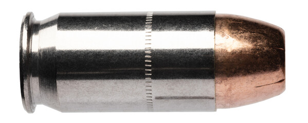 Naklejka premium Hollow point bullet on a nickel plated 45 catridge