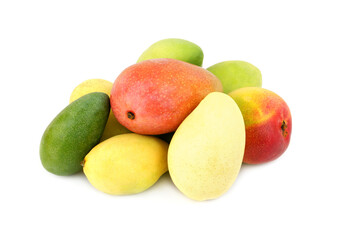 Close up of ripe mangoes isolated on white.