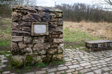 Monument to unknown soldier on Greenhead Moss Community Nature. Greenhead Moss is a nature reserve and public park in the town of Wishaw in North Lanarkshire, Scotland. 