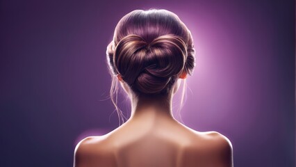   A woman's low bun hairstyle with her hair at the nape of her neck