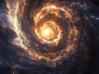 A swirling vortex of gas and dust glows brightly in the center of a galaxy - obrazy, fototapety, plakaty