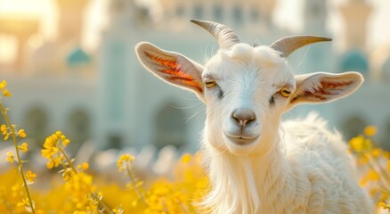 Obraz premium Goat Qurban Eid al adha mubarak festival islamic background Generated with Ai 