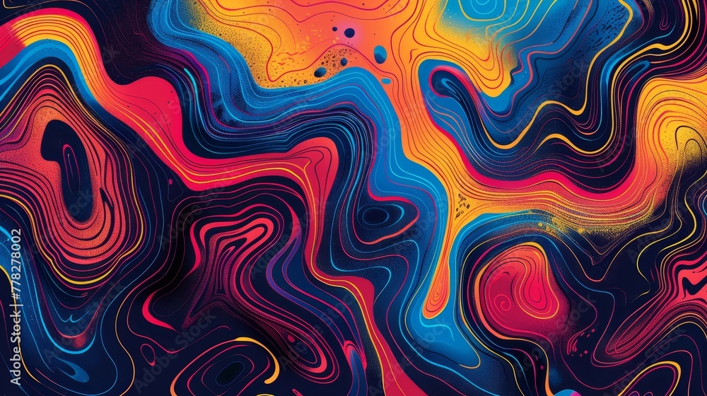 Poster a colorful abstract painting with a lot of swirls and lines. the colors are bright and bold, creatin