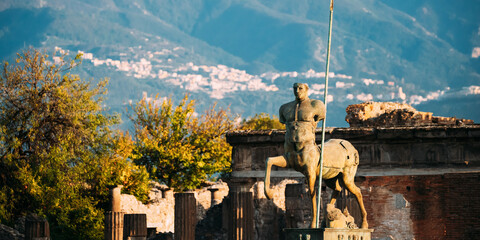 Pompeii, Italy. Statue Of Centaur On Territory Of Forum. - obrazy, fototapety, plakaty