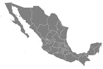 Outline of the map of Mexico with regions - obrazy, fototapety, plakaty