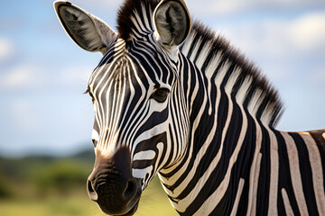 Naklejka premium Close up photo of a zebra in nature, zebra in nature wildlife zebra