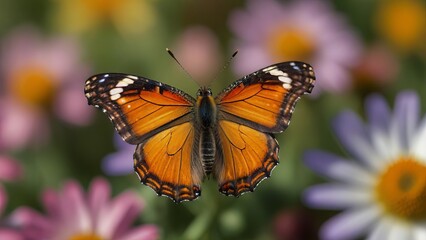Obraz premium A vibrant and colorful butterfly dancing among the summer flowers