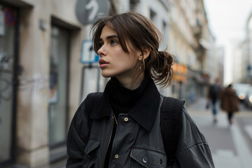 Fototapeta premium Casual street style elevated with vintage designer pieces for a unique and effortless look