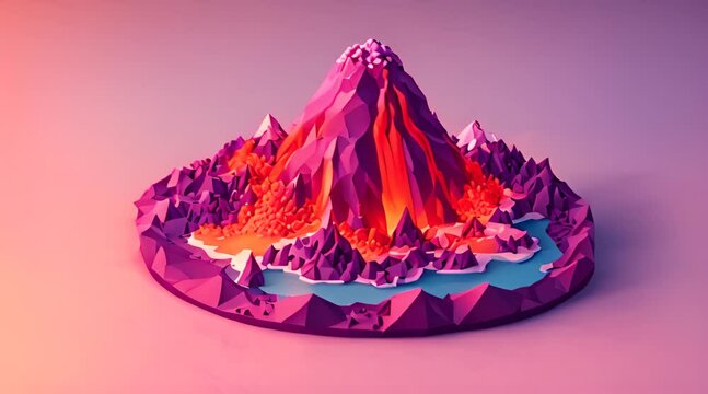 A Low Poly Visualization of a Volcanic Eruption on a Tiny Isle