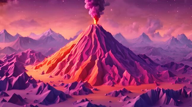 A Low Poly Rendering of a Volcanic Eruption with Jagged Beauty
