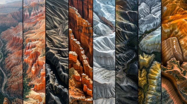 A series of images of mountains with varying colors and textures. The idea behind these images is to showcase the beauty and diversity of nature, and the mood is one of awe and wonder