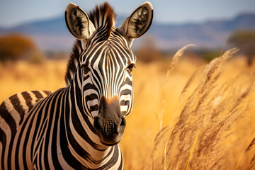 Fototapeta na wymiar Close up photo of a zebra in nature, zebra in nature wildlife zebra