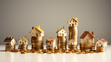 Real Estate Value Growth with Stacked Coins and House Models