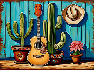 Hat, Cacti and guitar