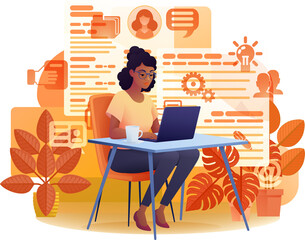 Woman Analysis Laptop Business Job Illustration
