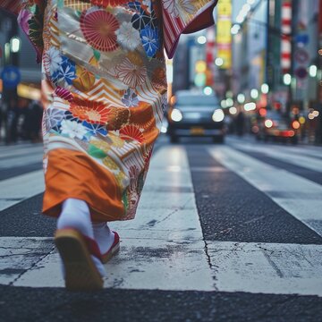 Japanese woman feet and walking in kimono