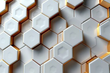 Abstract white background with a golden hexagon shaped border vector presentation banner template for business or technology concept