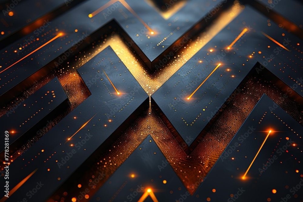 Poster black background with golden arrow line and halftone pattern