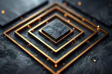 Dark luxury background with golden frame and geometric shapes