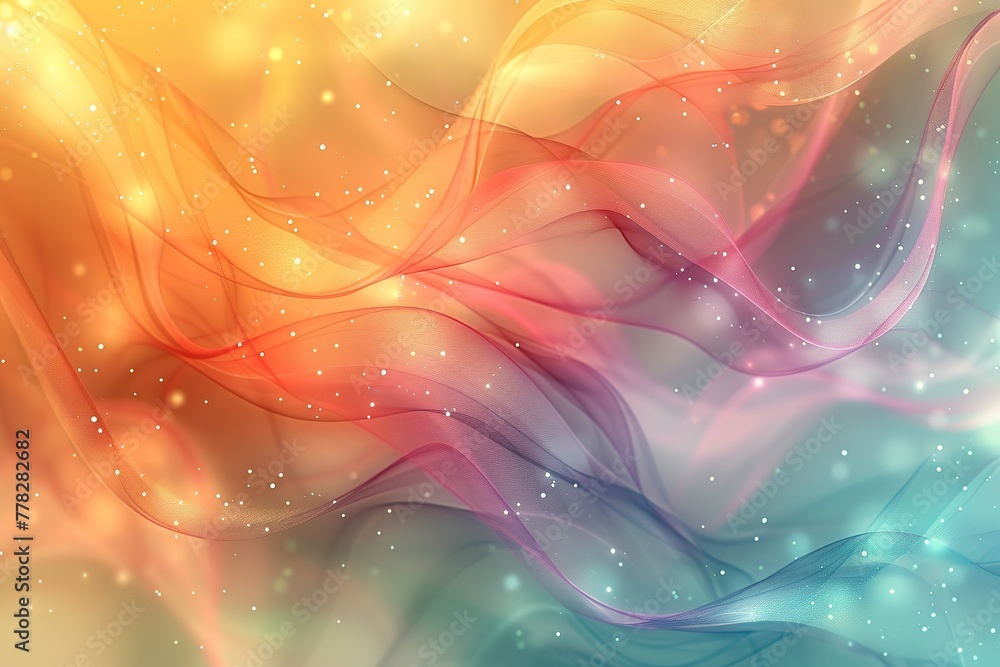 Poster light pastel background with wavy lines and circles, soft color gradient