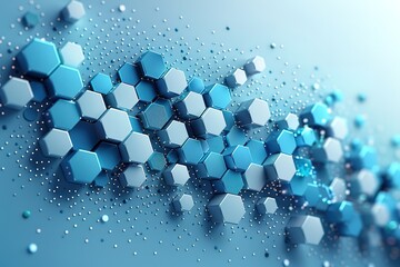 Light blue background with hexagon shapes and white space for text, modern technology or medical abstract presentation template design