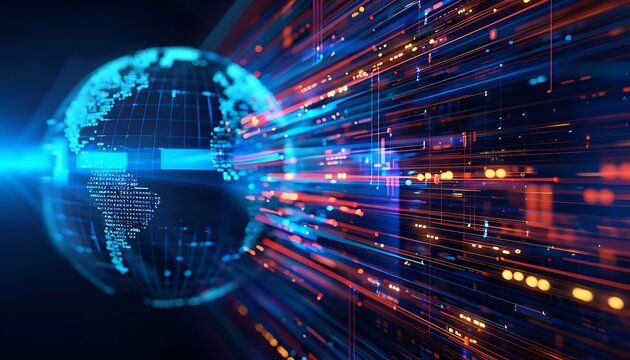 Abstract depiction of high speed global data transmission technology
