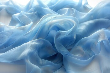 Closeup of the tulle fabric in a light blue color against a white background