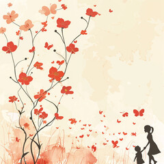 Watercolor Beautiful Silhouette Mother Holding a Baby in Hand Happy Mother's Day