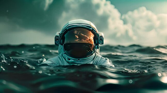 Astronout Floating in the Middle of Sea