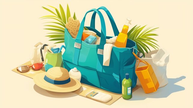 beach bag with accessories, sunny day clip art preview