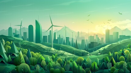 Green energy banner environmental protection, renewable, sustainable energy sources concept