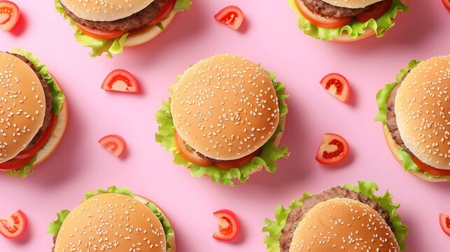 Burger pattern on pink pastel background