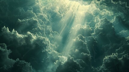 Fototapeta na wymiar A radiant beam of light pierces through the cloudy skies, creating a mesmerizing looped backdrop.