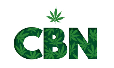 CBN abbreviation of Cannabinol, letters created from cannabis leaves. Medical use component constituent of cannabis plant. Good for label design, brochure and teaching aids