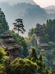 Mountain scenery in Sichuan, China,created with Generative AI tecnology.