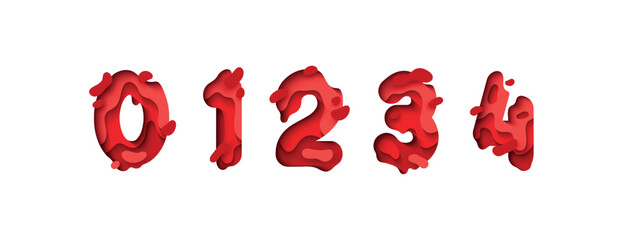 Numbers 0, 1, 2, 3, 4, font design in paper cut style. vector illustration