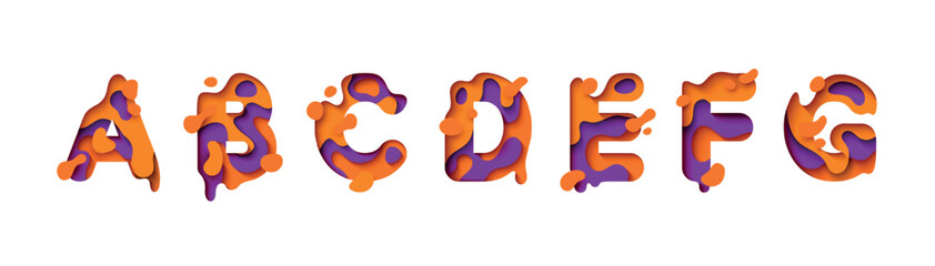 capital letter A, B, C, D, E, F, G, font design in paper cut style. vector illustration
